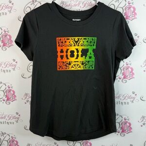 Old Navy T-shirt hola festive Black Tee with Vibrant Graphic